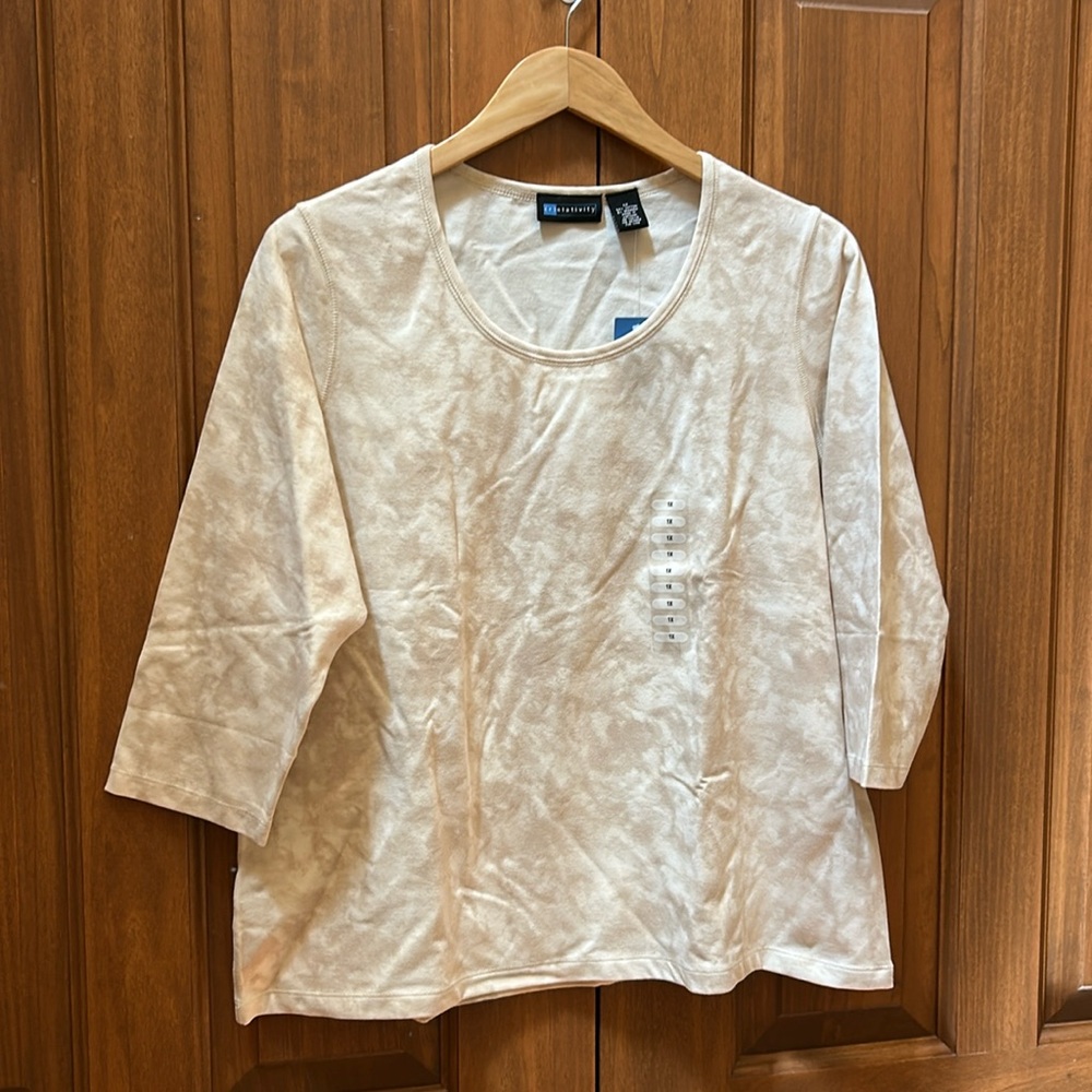 Relativity cream Tie-Dye Blouse 3/4 sleeve size 1X new